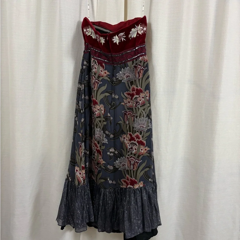 Nanette Lepore Strapless Embroidered Red and Gray Floral Dress - Picture 2 of 10